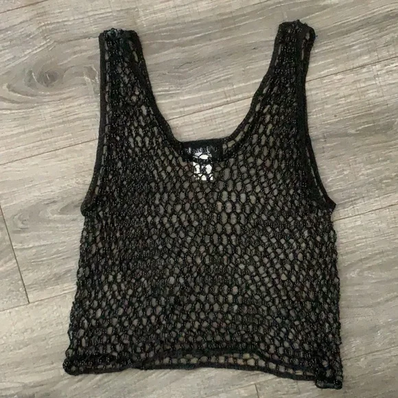 One Size-Black Beaded Tank Top Overlay - Picture 4 of 4